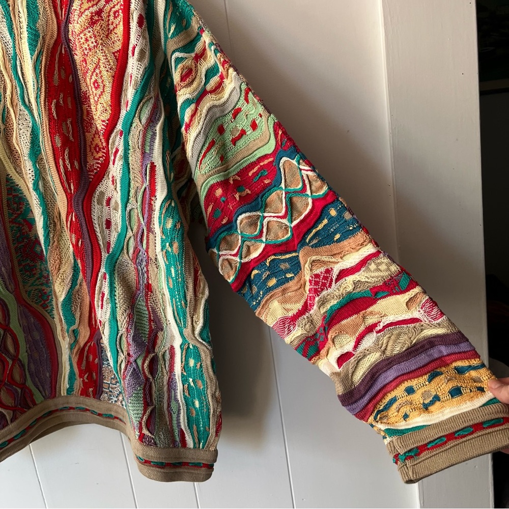 Vintage Coogi 3D Knit Mercerized Cotton Sweater Australia 1980s Biggie Colourful - Picture 3 of 11